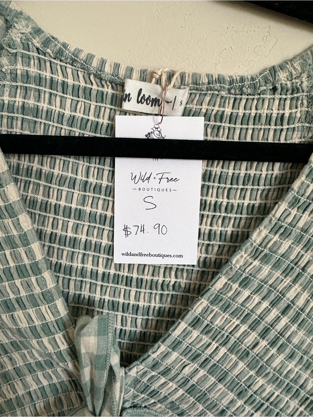 Gingham Tie-Front Maxi Dress in Sage Green - Picture 3 of 3